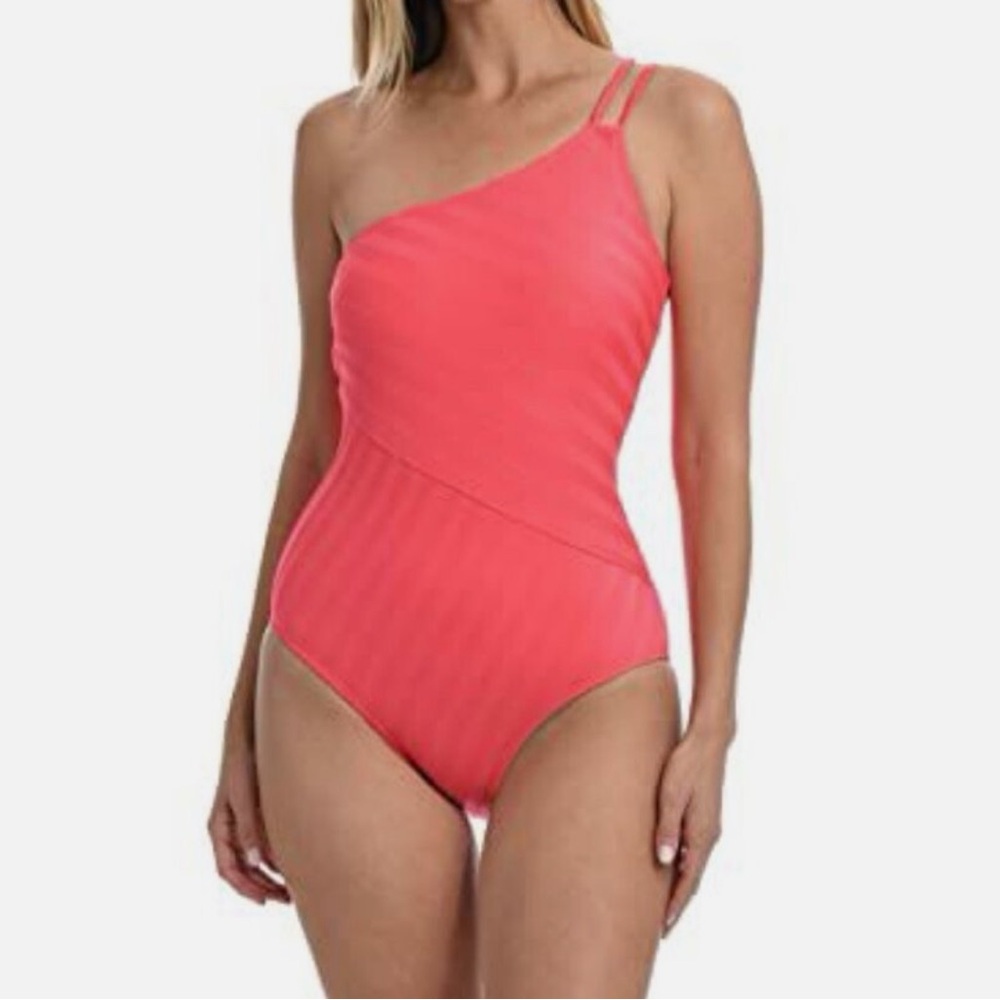 La Blanca coral color one shoulder one piece swimsuit